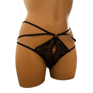 Victoria's Secret High Leg Cheeky Crotchless Panty M Medium Black Sexy Hot